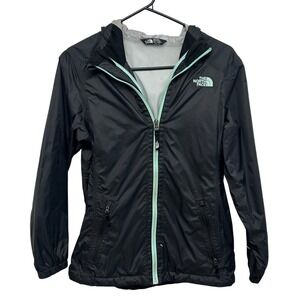 Outdoor Windbreaker Hooded L 14/16 Black Aqua Zip Gorpcore Kid Active North Face
